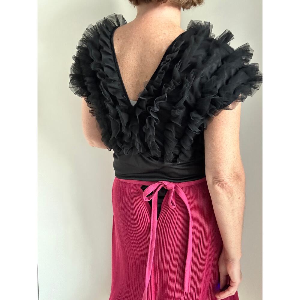 Women's Ruffled Black Body Suit Size S/6 Holiday Party Cocktail Live 4 Truth